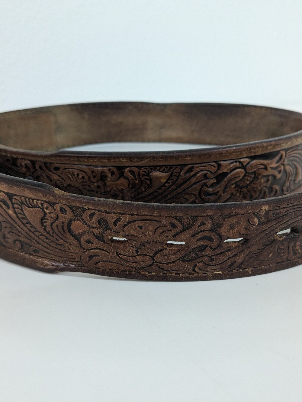 Western tooled leather belt, name Charles, 42"